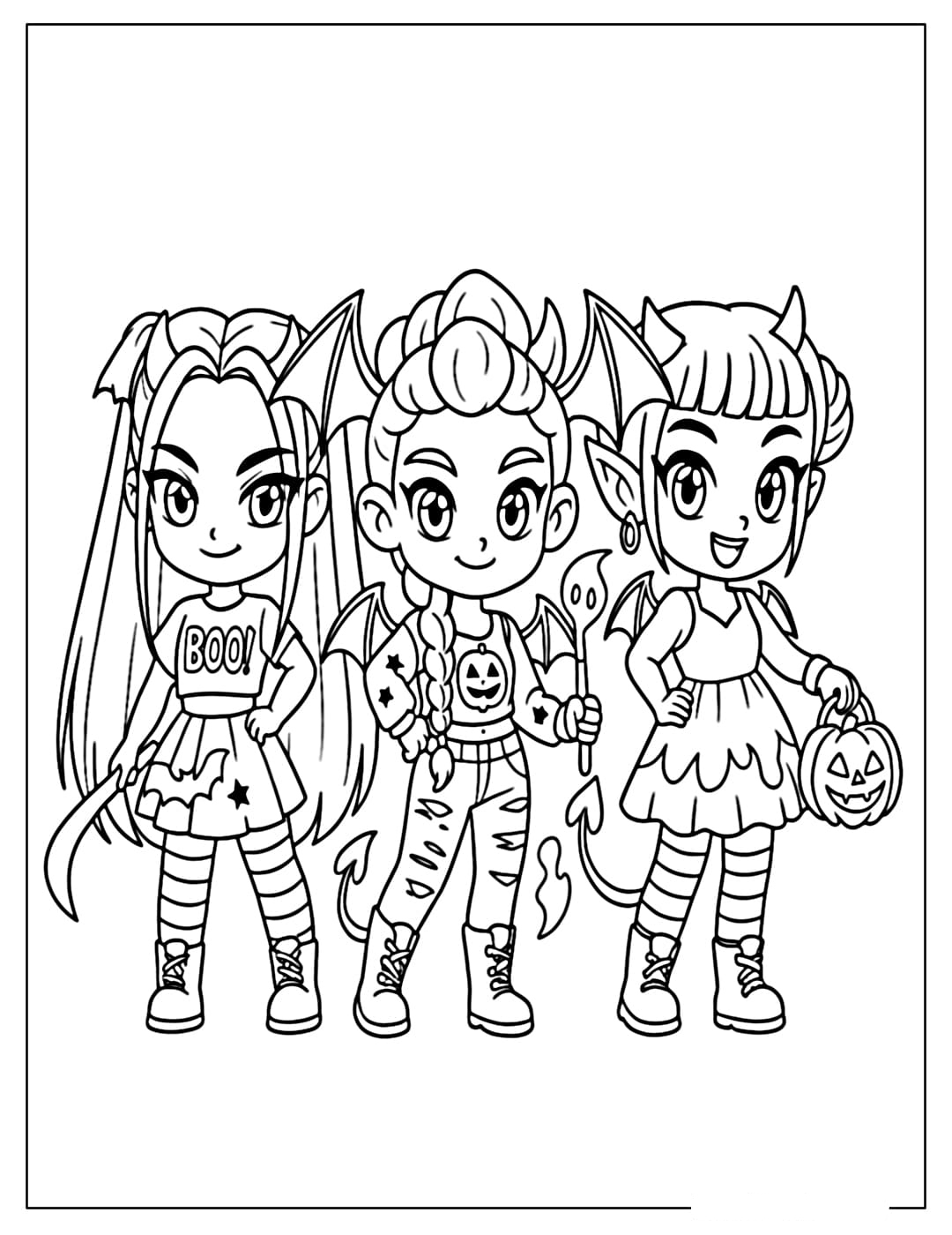 Fisa de colorat cu Chibi Huntrix Halloween 3